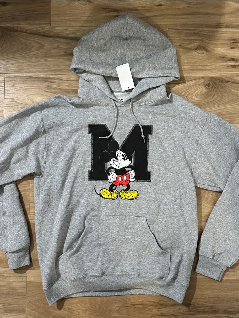 NEW Disney Mickie Mouse Collegiate Grey Hoodie Retro Style Medium M Unisex